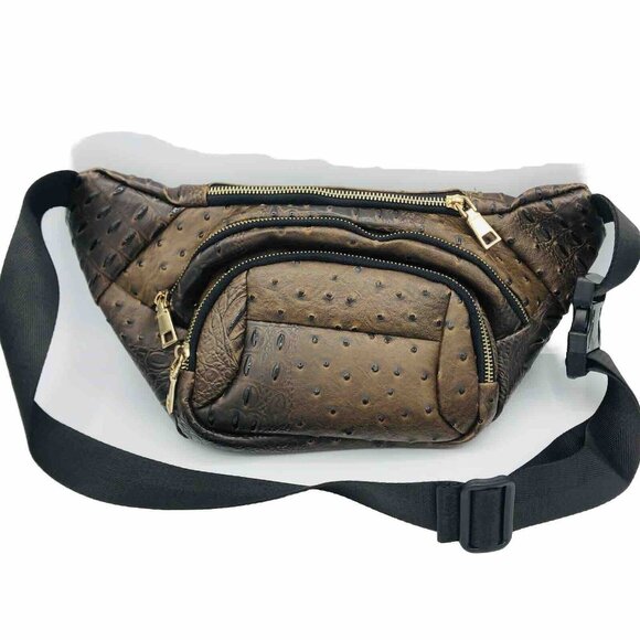 Mens Crocodile Pattern Brown Belt Bag Waist Pack Bum Bag Hiking Adjustable Strap - Picture 1 of 8